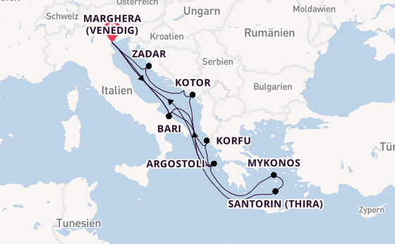 Mittelmeer ab Marghera (Venedig) auf der Costa Deliziosa