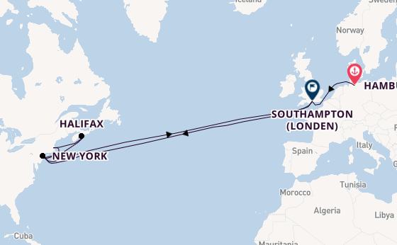trans-Atlantisch vanaf Hamburg, Duitsland met de Queen Mary 2