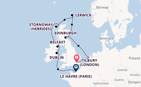 British Isles from Tilbury (London), England, United Kingdom with the Insignia