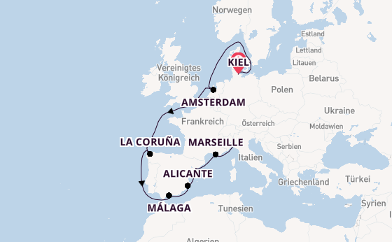 Westliches Mittelmeer ab Kiel, Deutschland auf der MSC Euribia