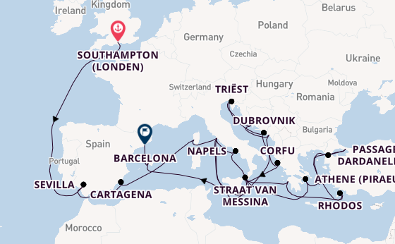 Middellandse Zee vanaf Southampton (Londen), Engeland met de Queen Elizabeth