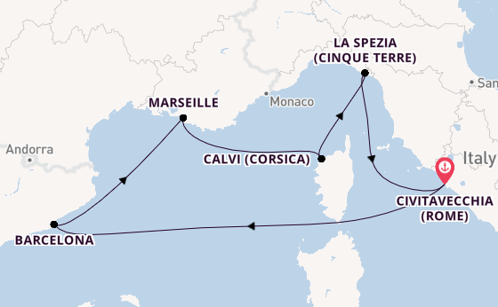Westelijke Middellandse Zee vanaf Civitavecchia (Rome), Italië met de Queen Elizabeth