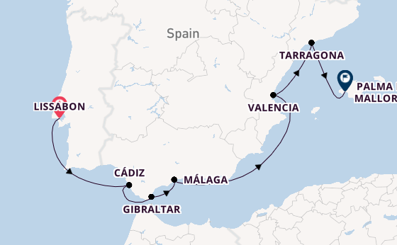Westelijke Middellandse Zee vanaf Lissabon, Portugal met AIDAsol