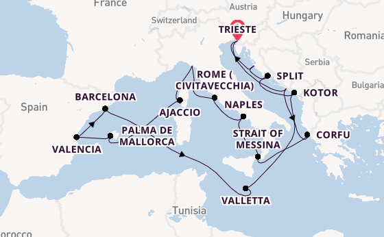Mediterranean Sea from Trieste, Italy with the Queen Elizabeth