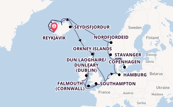 British Isles from Reykjavik, Iceland with the Regal Princess
