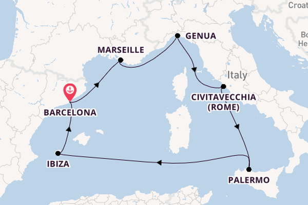 Westelijke Middellandse Zee vanaf Barcelona, Spanje met de MSC Seaview