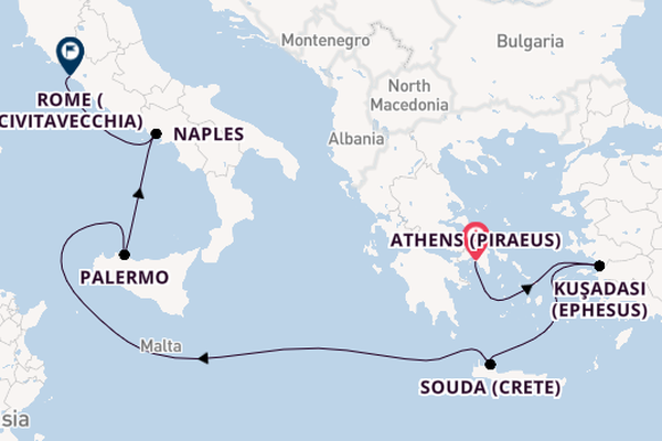 Mediterranean Sea from Athens (Piraeus), Greece with the Viking Star