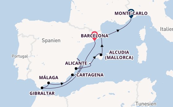Westliches Mittelmeer ab Barcelona, Spanien auf der Silver Ray