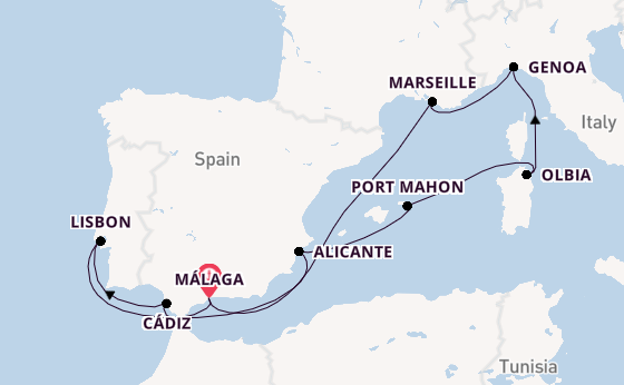 Western Mediterranean from Málaga, Spain with the MSC Sinfonia