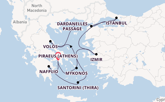 Eastern Mediterranean from Piraeus (Athens), Greece with the Costa Pacifica