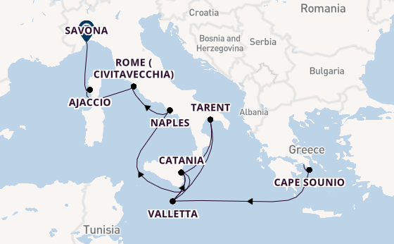 Western Mediterranean from Piraeus (Athens), Greece with the Costa Serena