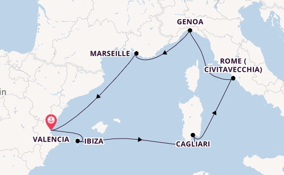 Western Mediterranean from Valencia, Spain with the MSC Musica