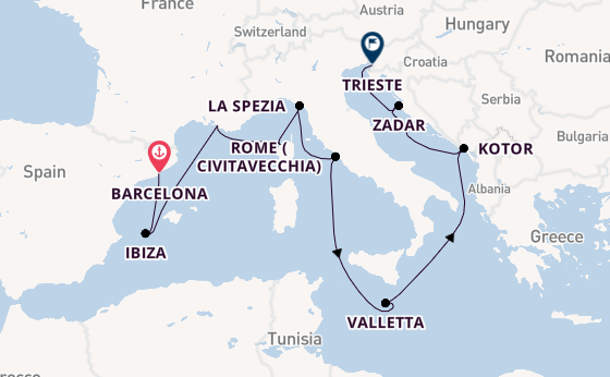 Mediterranean Sea from Barcelona, Spain with the Queen Elizabeth