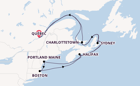 Nieuw-Engeland vanaf Québec, Canada met de Zuiderdam