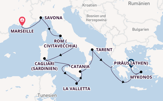 Westliches Mittelmeer ab Marseille, Frankreich auf der Costa Serena