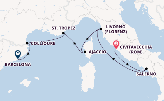 Westliches Mittelmeer ab Civitavecchia (Rom), Italien auf der Silver Ray