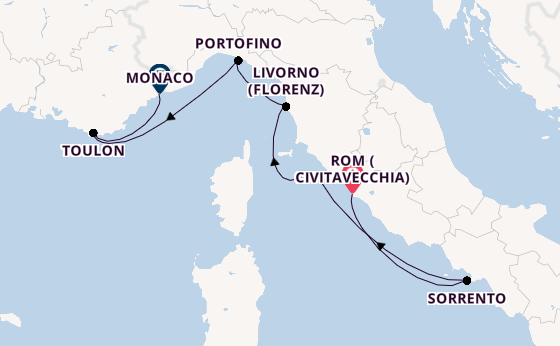 Westliches Mittelmeer ab Civitavecchia (Rom), Italien auf der Silver Ray