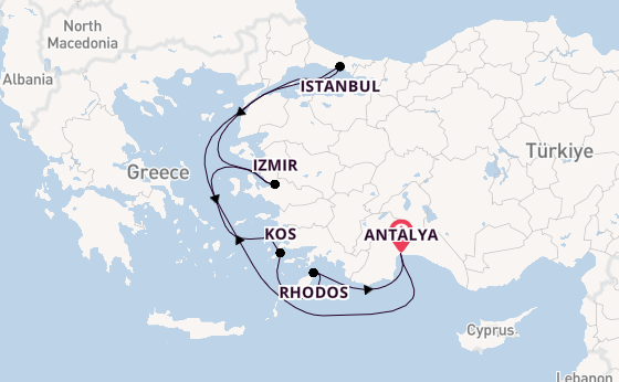 Oostelijke Middellandse Zee vanaf Antalya, Turkije met AIDAblu