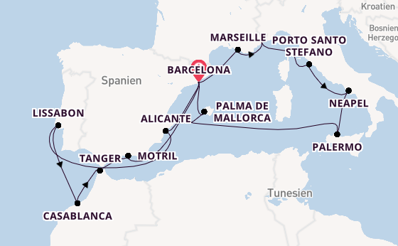 Westliches Mittelmeer ab Barcelona, Spanien auf der EXPLORA I