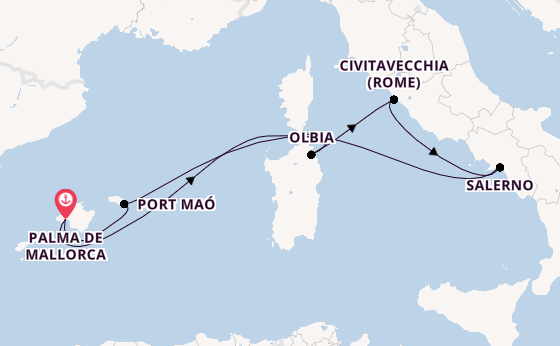 Westelijke Middellandse Zee vanaf Palma de Mallorca, Mallorca, Spanje met AIDAstella