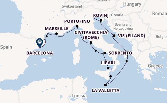 Westelijke Middellandse Zee vanaf Fusina (Venice) met de Seabourn Ovation