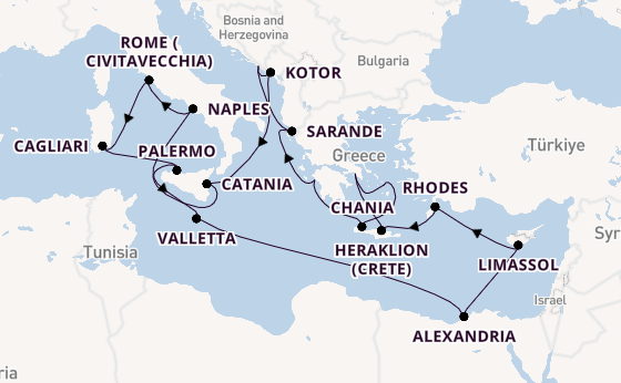 Mediterranean Sea from Athens (Piraeus), Greece with the Caribbean Princess