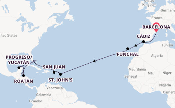 trans-Atlantisch vanaf Barcelona, Spanje met de EXPLORA I