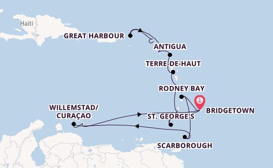 Südliche Karibik ab Bridgetown, Barbados auf der Seabourn Ovation