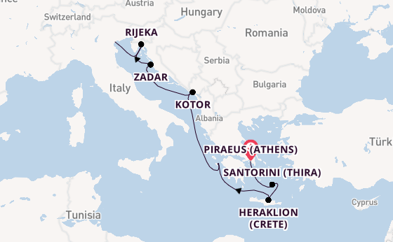 Eastern Mediterranean from Piraeus (Athens), Greece with the Costa Deliziosa