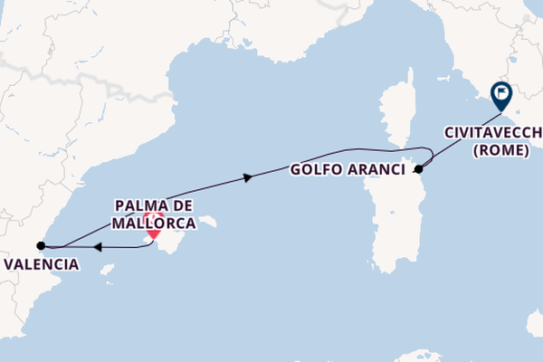 Westelijke Middellandse Zee vanaf Palma de Mallorca, Mallorca, Spanje met de Costa Pacifica