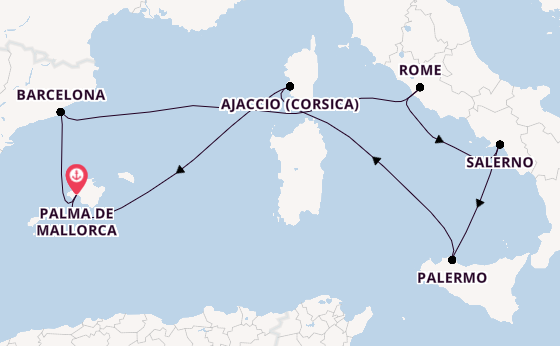 Westelijke Middellandse Zee vanaf Palma de Mallorca, Mallorca, Spanje met de Mein Schiff Flow