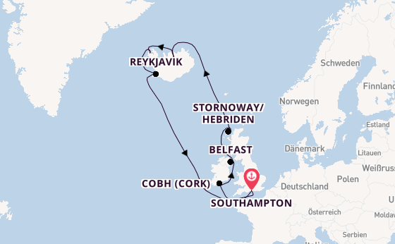 Britische Inseln ab Southampton, Großbritannien auf der Britannia