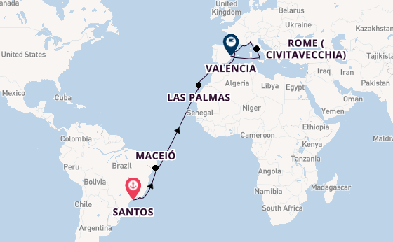 Transatlantic from Santos, Brazil with the MSC Musica