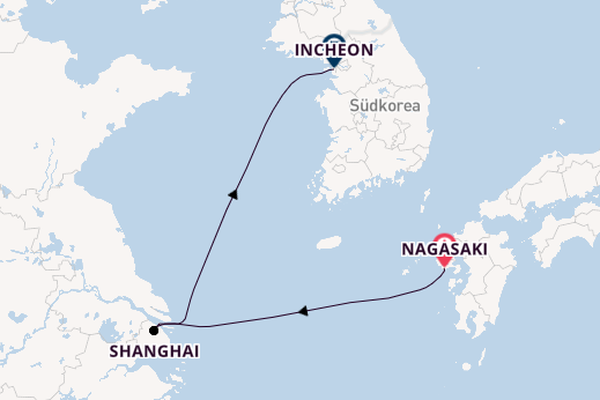 Ostasien ab Nagasaki, Japan auf der Costa Serena