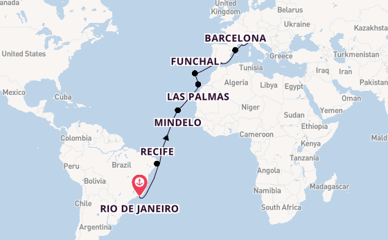 trans-Atlantisch vanaf Rio de Janeiro, Brazilië met de Costa Serena