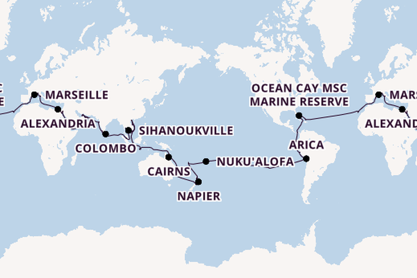 Round-the-World Trip from Rome (Civitavecchia), Italy with the MSC Magnifica