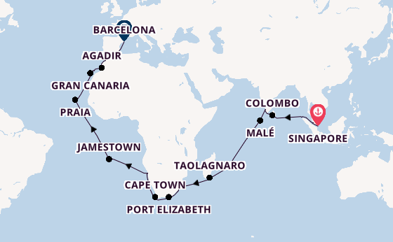 Africa from Singapore, Singapore with the Azamara Onward