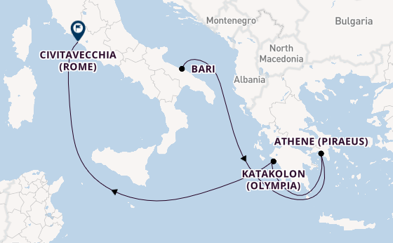 Middellandse Zee vanaf Bari, Italië met de MSC Sinfonia