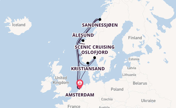 Noorwegen vanaf Amsterdam, Nederland met de Zuiderdam