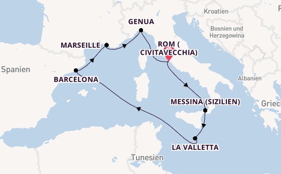 Westliches Mittelmeer ab Civitavecchia (Rom), Italien auf der MSC World Asia