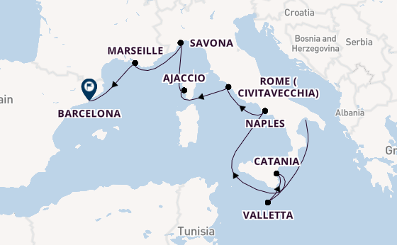 Western Mediterranean from Tarent, Italy with the Costa Serena