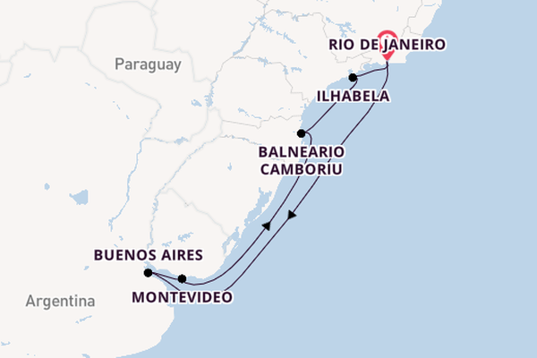 South America from Rio de Janeiro, Brazil with the Costa Serena