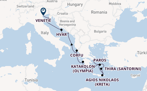 Oostelijke Middellandse Zee vanaf Athene (Piraeus), Griekenland met de Silver Shadow