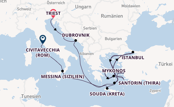 Mittelmeer ab Triest, Italien auf der Oosterdam