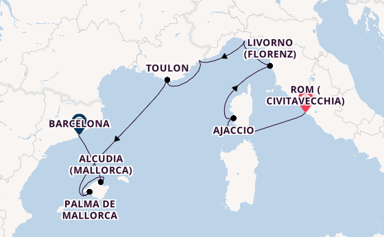 Westliches Mittelmeer ab Civitavecchia (Rom), Italien auf der Silver Ray