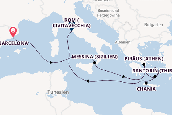 Mittelmeer ab Barcelona, Spanien auf der Disney Dream