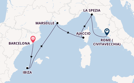 Western Mediterranean from Barcelona, Spain with the Sun Princess
