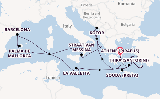 Middellandse Zee vanaf Athene (Piraeus), Griekenland met de Oosterdam