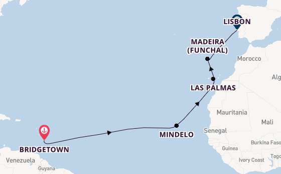 Portugal from Bridgetown, Barbados with the Silver Spirit