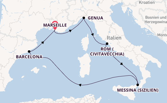 Westliches Mittelmeer ab Marseille, Frankreich auf der MSC World Europa